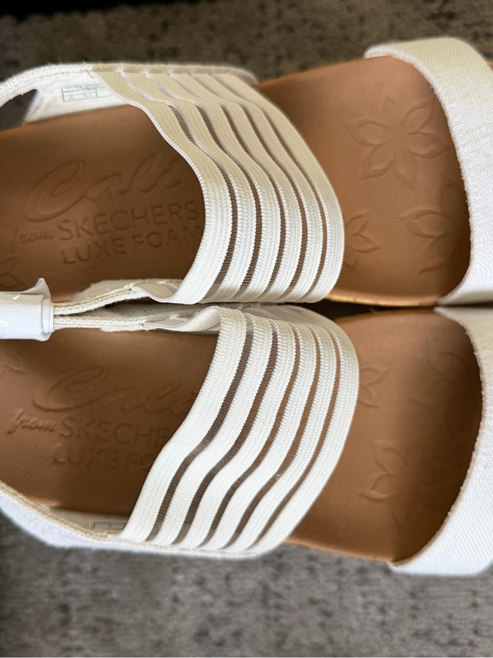 Skechers White and Tan Wedge Sandals - Picture 6 of 9